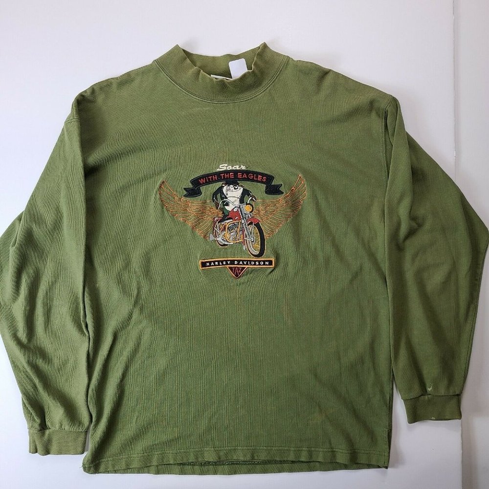 VTG Harley Davidson TAZ Soar with Eagles Looney Tunes Long Sleeve Shirt Large